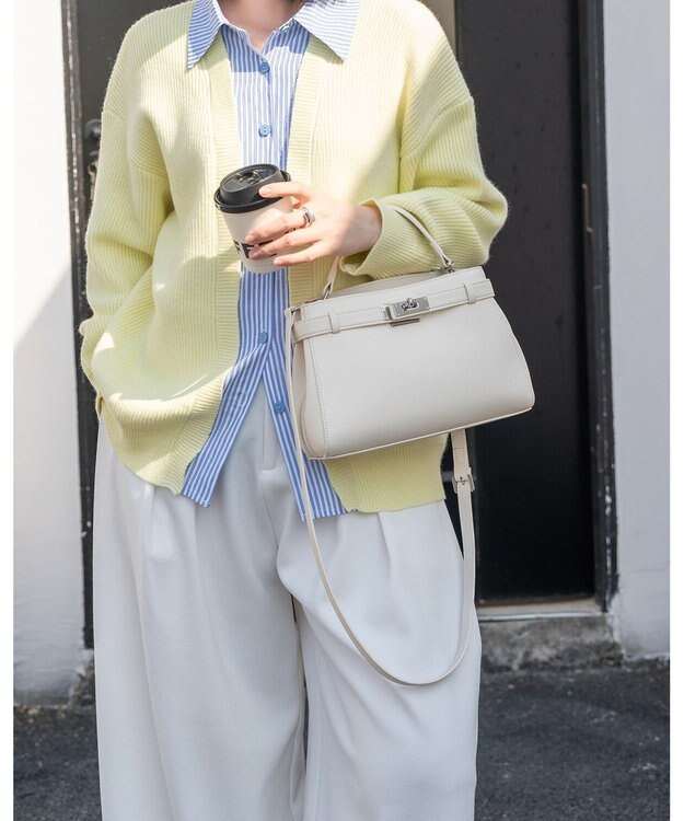 style code [Lyrss/リルス] 牛革 クラシック フラップ レザー ハンドバッグ アイボリー