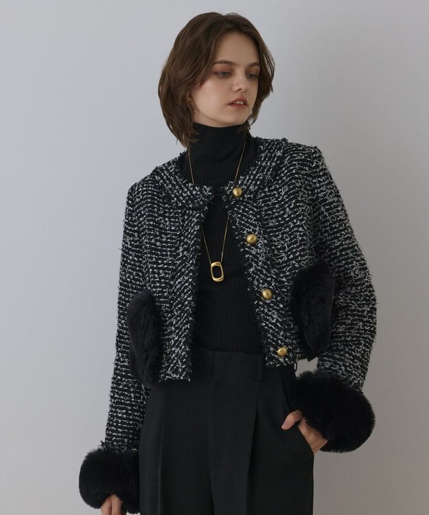 GRACE CONTINENTAL ツイードコンビジャケット ブラック