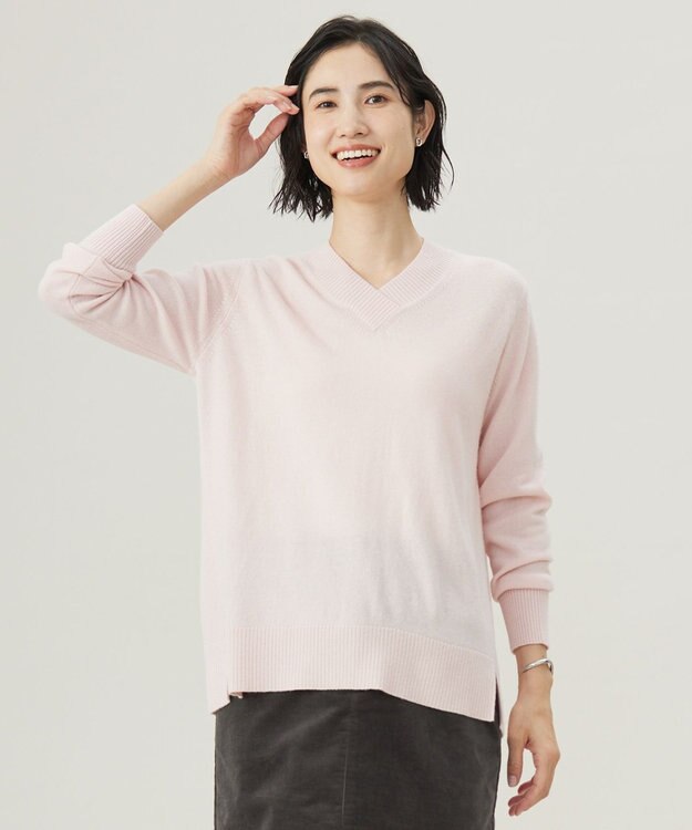 J.PRESS LADIES L 【洗える】CASHMERE BLEND Vネック プルオーバーニット ピンク系