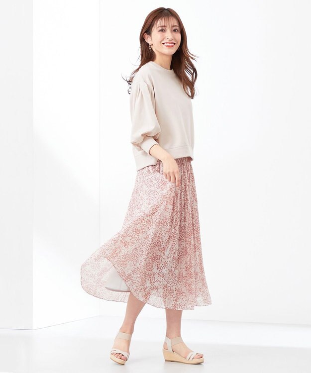 ANY SIS 【2SET】タックスリーブ トップス × フラワープリント スカート ピンク系