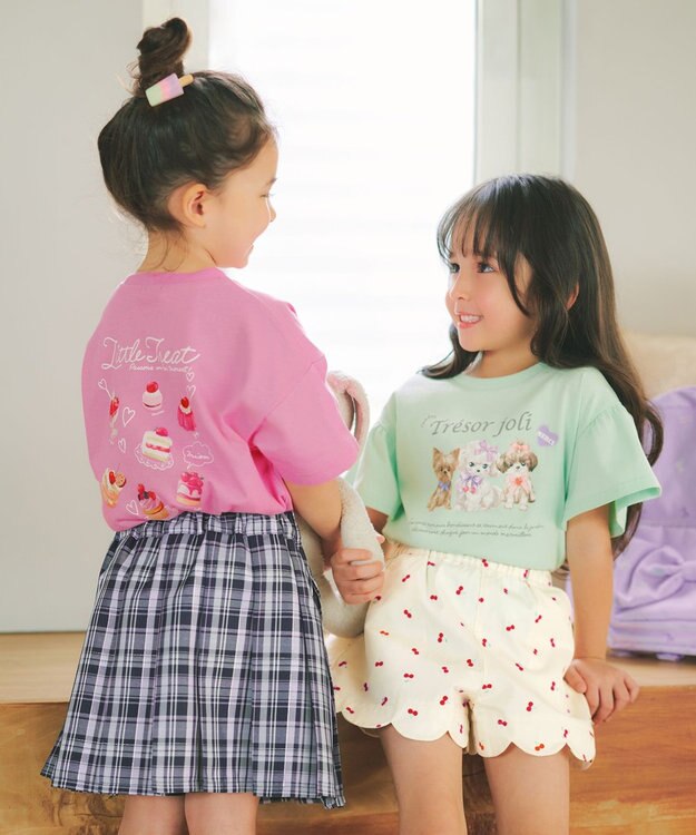 ANY KIDS 【綿100%】ドロップショルダー アニマルプリントTシャツ ミント×イヌ