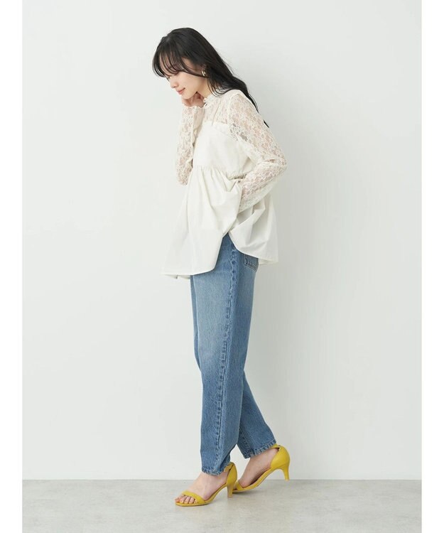 earth music&ecology ウ゛ィンテージ加工テーパードデニム Medium Indigo