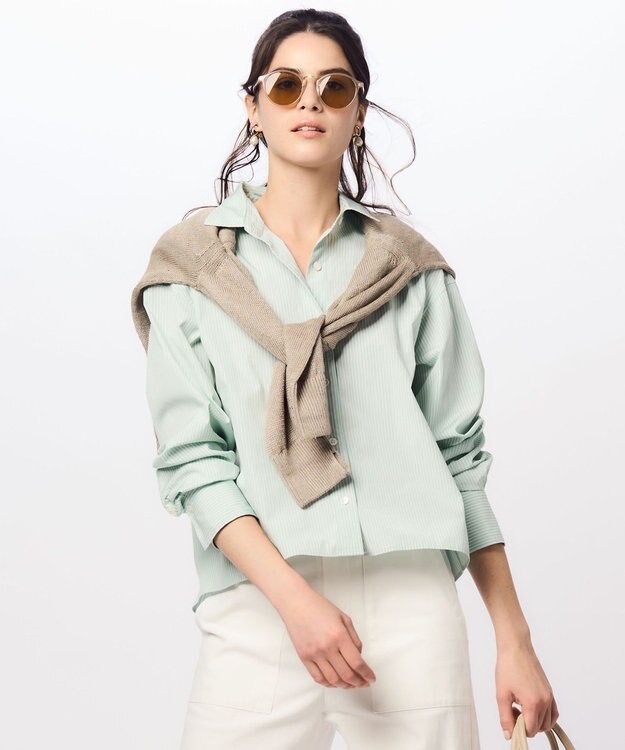 23区 S 【Oggi4月号掲載/洗える】CANCLINI クロップド シャツ [WEB限定]ミントストライプ