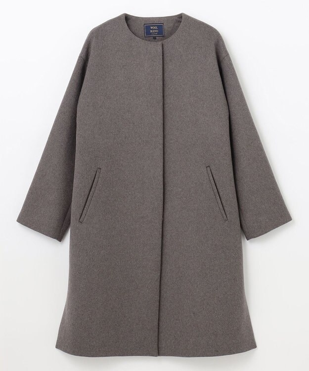 ANY 【防風裏地】ウールブレンドノーカラーコート チャコール