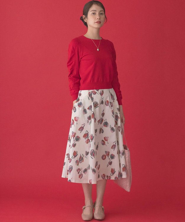 組曲 チューリッププリント フレアスカート バレンタインレッド系5