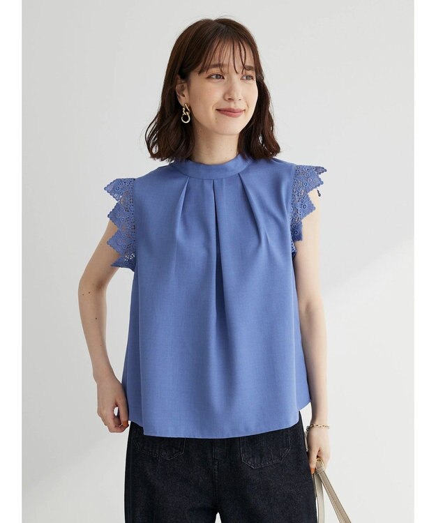 Green Parks ・ＥＬＥＮＣＡＲＥ　ＤＵＥ　リネンライクレースブラウス Blue