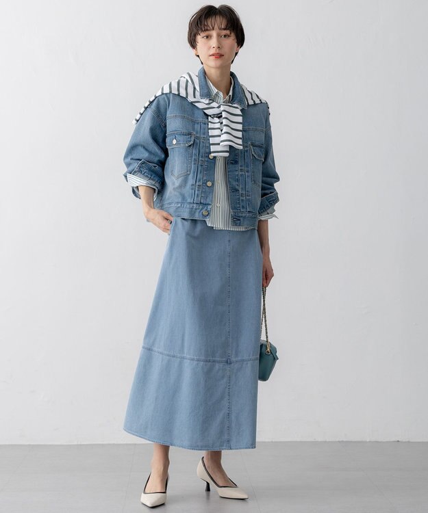 23区 S 【洗える】ライトダンガリー フレア スカート ライトインディゴ