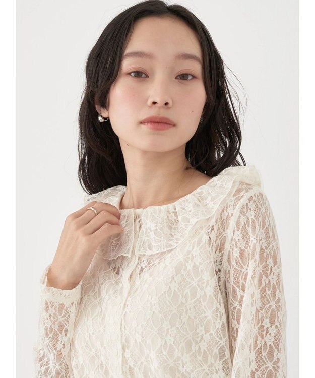 earth music&ecology ポコポコレースブラウス Ivory