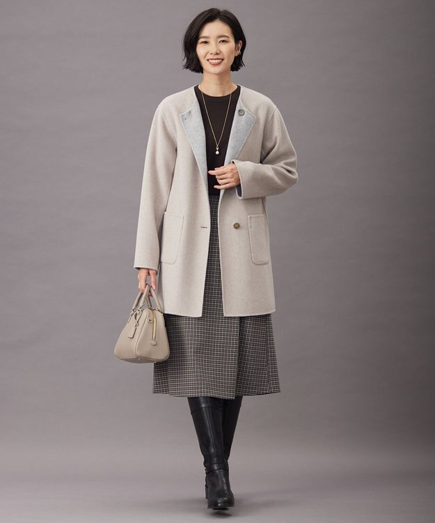J.PRESS LADIES L 【洗える】SEMI WORSTED WOOL クルーネック ニット ダークブラウン系