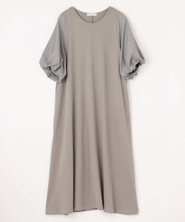 ANY 異素材コンビ ボリュームスリーブワンピース グレー