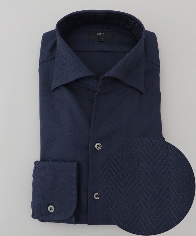 JOSEPH HOMME クレイジーツイルへリンボン　イタリアンカラーシャツ ネイビー系