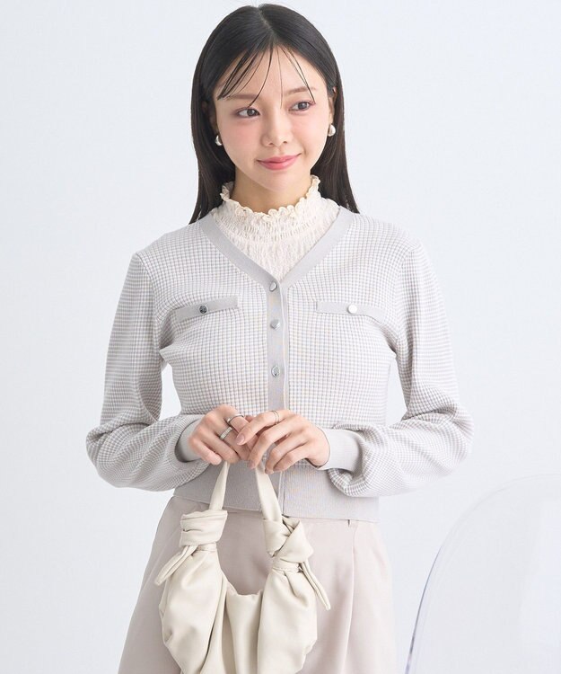 earth music&ecology マイクロボーダーＶネックコンパクトカーディガン Light Gray