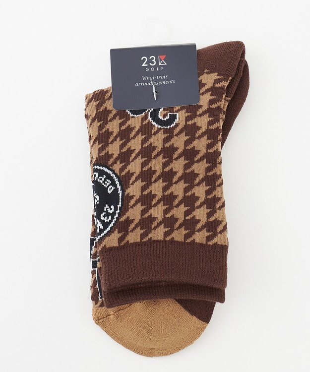 23区GOLF 【WOMEN】チェック柄 レギュラーソックス ダークブラウン系3