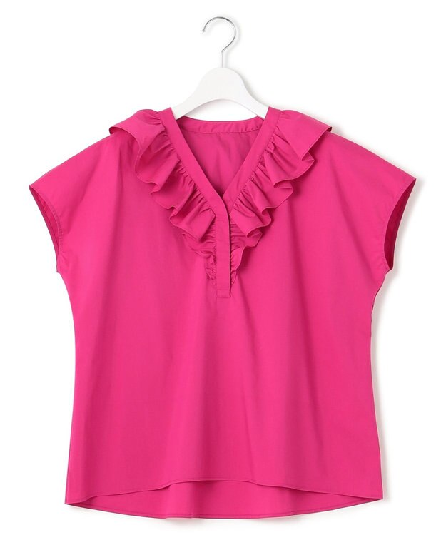 23区 L 【一部店舗限定/洗える】ハイカウントウェザーストレッチ フリル ブラウス マゼンダ