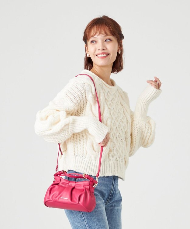 LA BAGAGERIE シープレザー　ギャザーミニマムバッグ ピンク