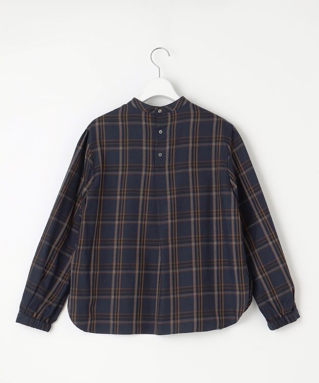 J.PRESS LADIES 【洗える】綿セルロースクリアチェック ボリューム袖 ブラウス ネイビー系3