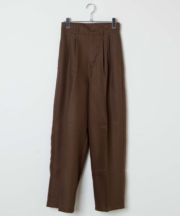 WEGO 【手洗い可】ハイウエストセンタープレスワイドパンツ ブラウン