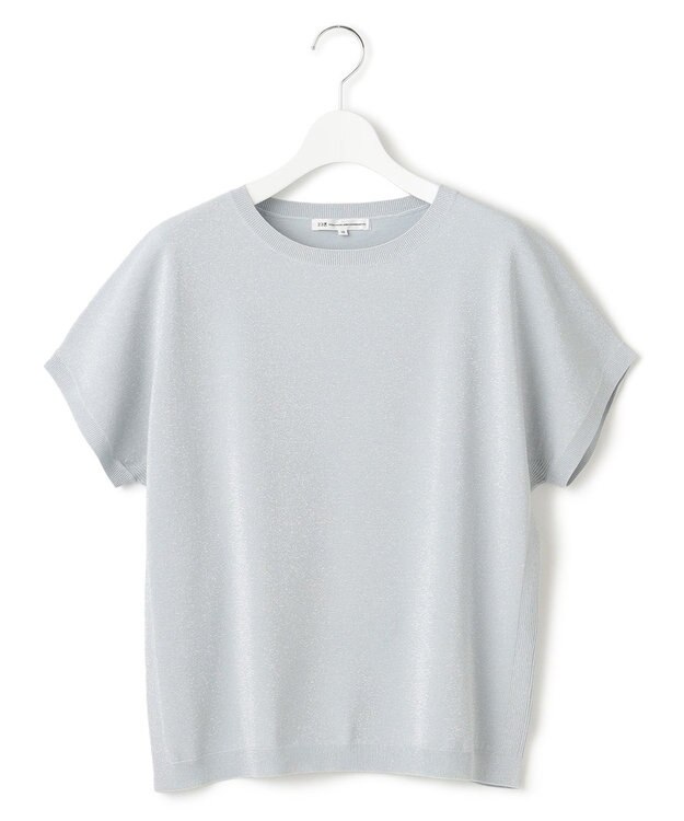 23区 【洗える】レーヨンポリエステルストレッチ プルオーバー ラメニット スカイブルー系