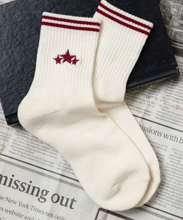 WEGO 底パイルスターラインソックス（14㎝丈） ホワイトアイボリー