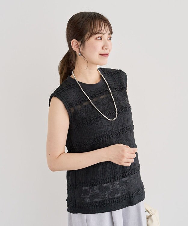 Green Parks ・ＳＵＧＡＲ　ＳＰＯＯＮ　フリルレースノースリーブ Black