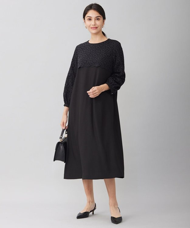 自由区 S 【洗える】レースコンビジョーゼット ワンピース ブラック系