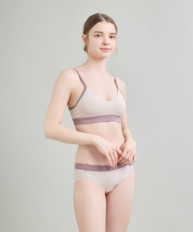 une nana cool 綿ベア天竺 カラーブロッキング ノンワイヤーブラジャー ナチュラル