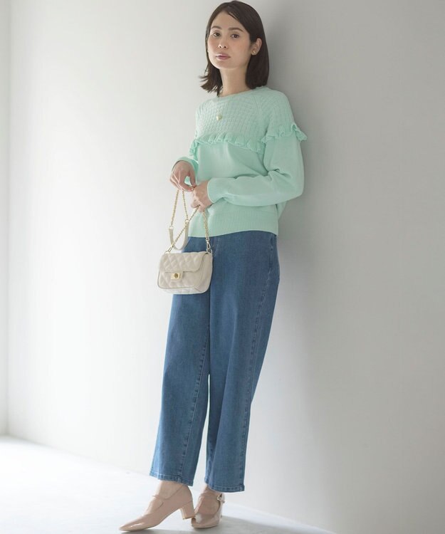 組曲 バスケット編みフリル ニット ミント系