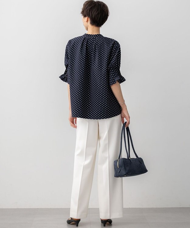 23区 S 【WEB&一部店舗限定/洗える】ドットプリント サッカー ブラウス ネイビー系