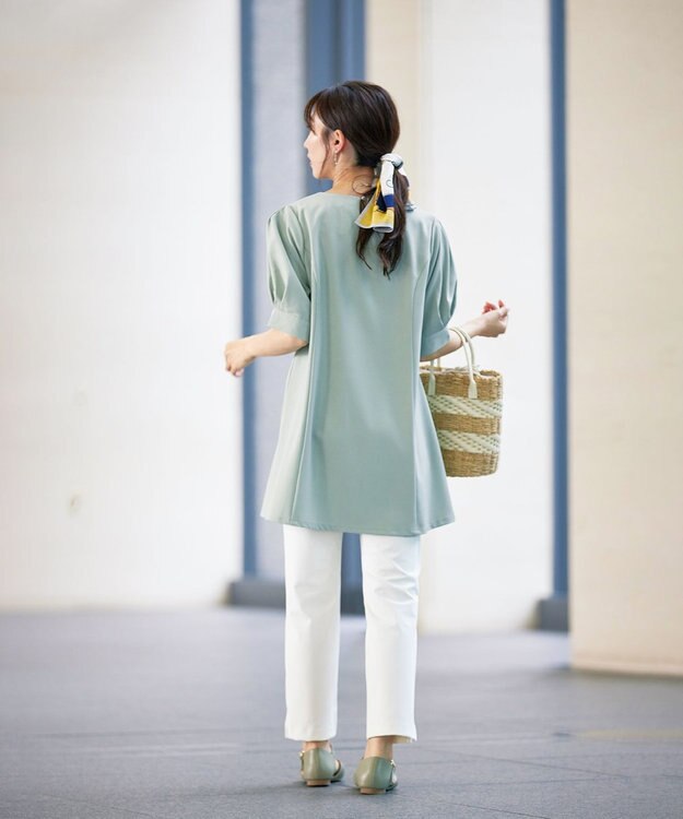 Tiaclasse L 【洗える】パフスリーブチュニックブラウス ミント