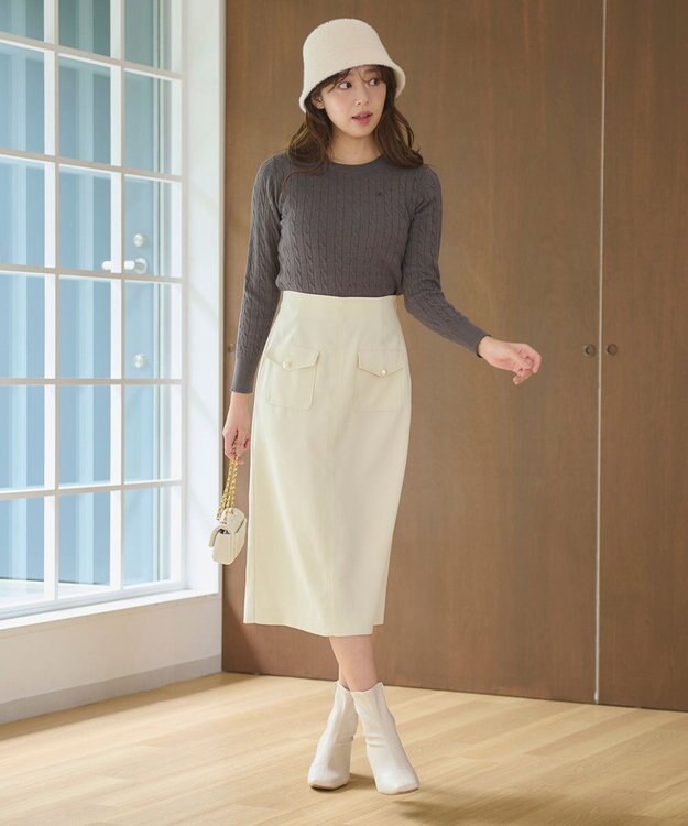 Feroux 【洗える】ケーブル ニット グレー系