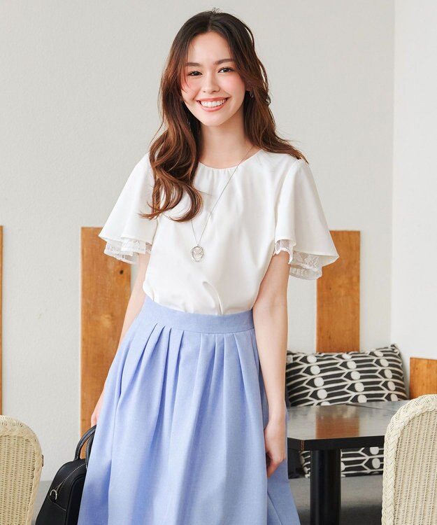 Tiaclasse 【洗える】袖レースレイヤードブラウス オフホワイト