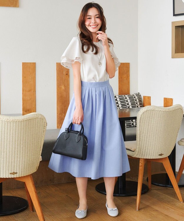 Tiaclasse 【洗える】袖レースレイヤードブラウス オフホワイト