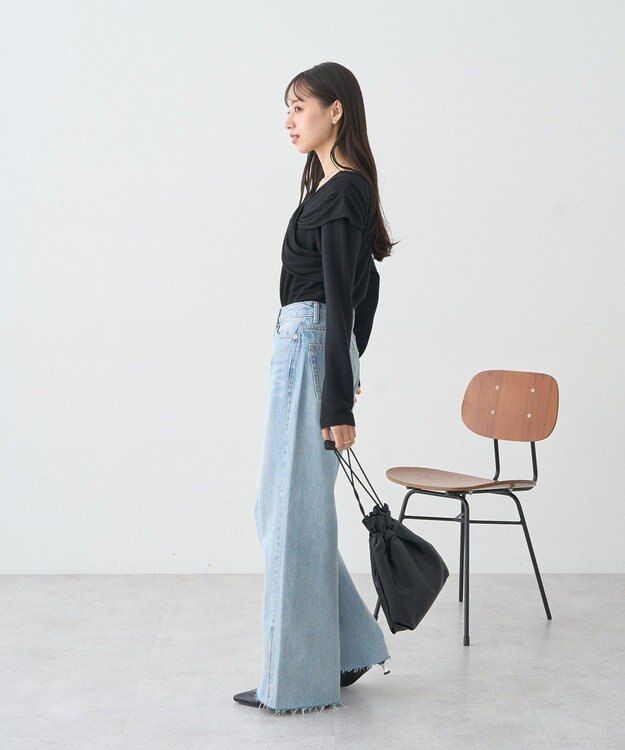 earth music&ecology リボンライクドレーププルオーバー Black