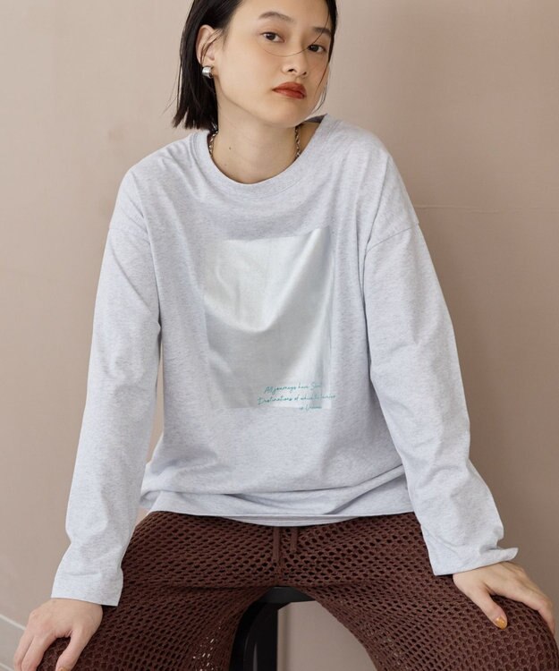 AMERICAN HOLIC ボックス箔プリントロングTシャツ Gray Mixture