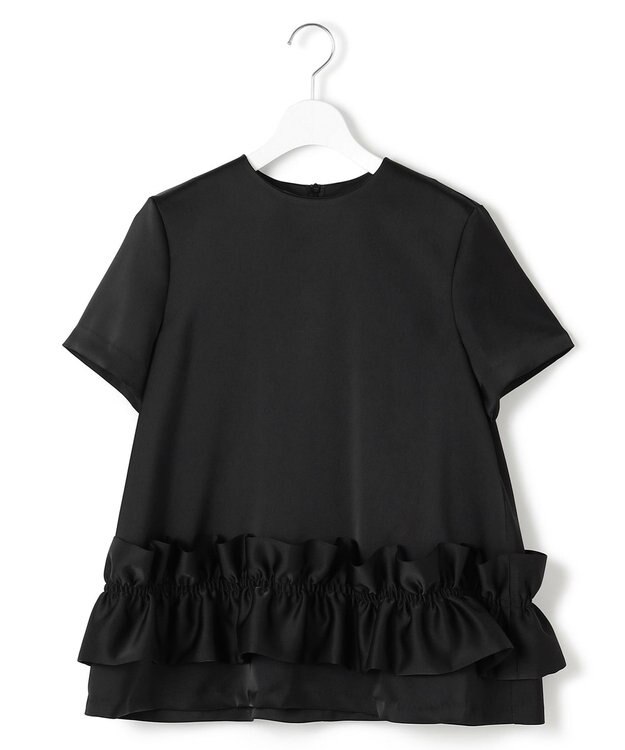 23区 【APPLAUDIR】クリアダブルサテン フリルヘム ブラウス ブラック系