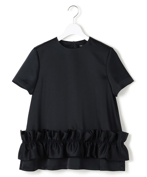 23区 【APPLAUDIR】クリアダブルサテン フリルヘム ブラウス ネイビー系