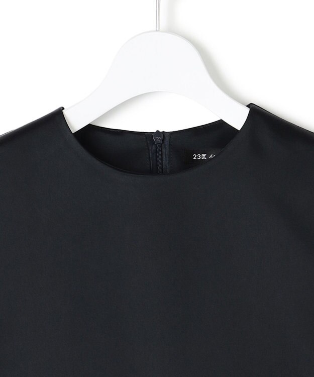 23区 【APPLAUDIR】クリアダブルサテン フリルヘム ブラウス ネイビー系