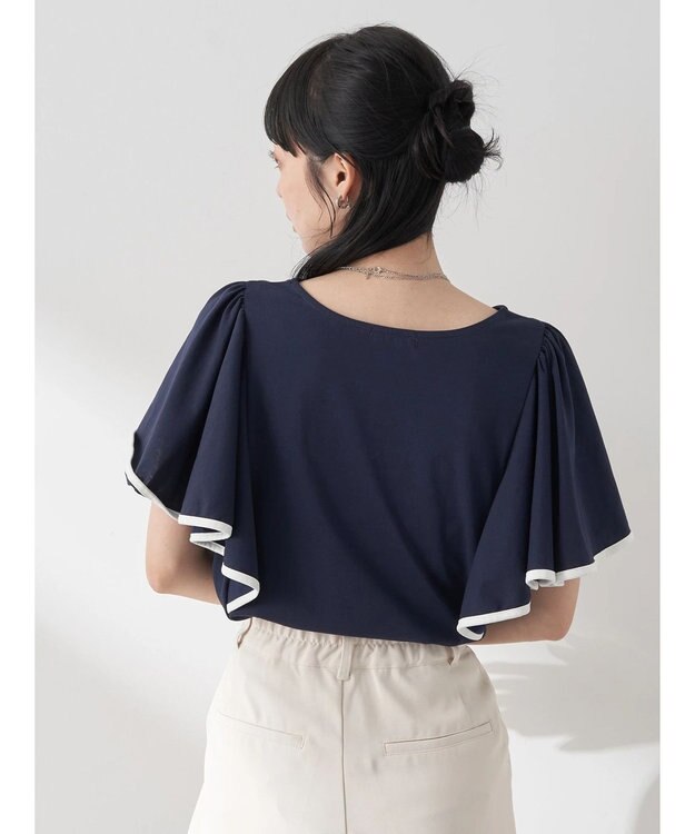 earth music&ecology パイピングフレアスリーブカットソー Navy