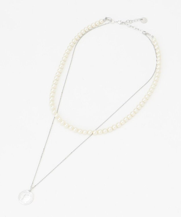 J.PRESS LADIES 【3WAY】 パールコイン 2連 ネックレス シルバー系