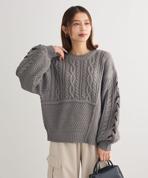 Green Parks 変形ケーブルニットプルオーバー Gray