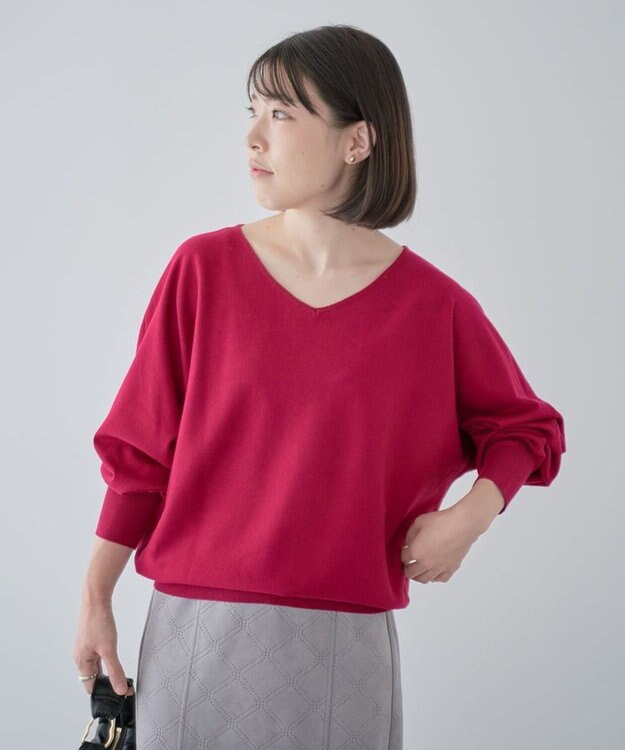 Green Parks 洗える　Ｖネックドルマンニットプルオーバー Rose