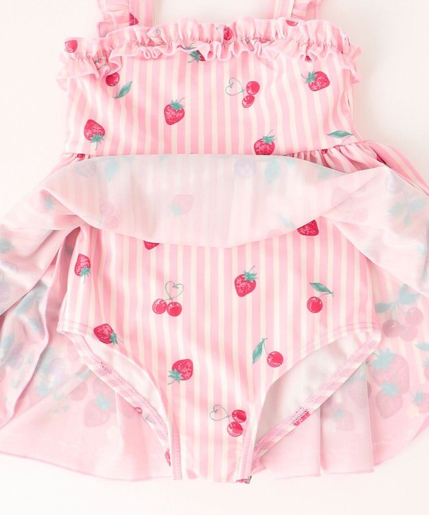 ANY KIDS ストライプ×フルーツ ワンピース 水着 ピンク系
