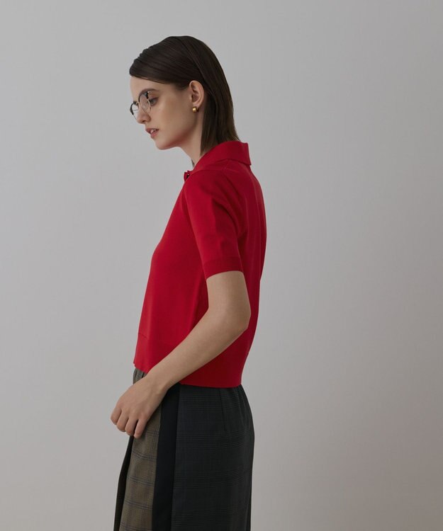 GRACE CONTINENTAL バイカラーポロニットトップ レッド