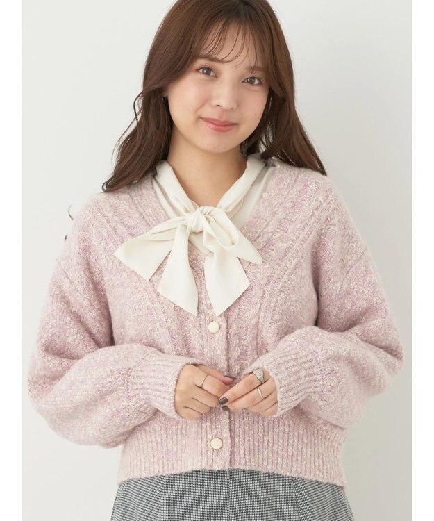 earth music&ecology ラメスラブニットカーディガン Pink