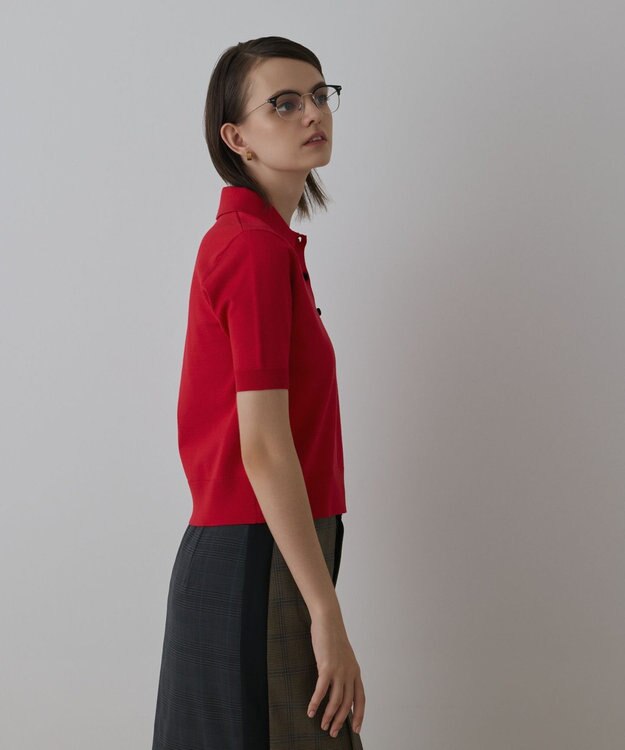 GRACE CONTINENTAL バイカラーポロニットトップ レッド