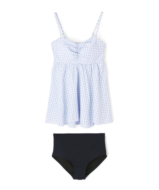 San-ai Resort（三愛水着楽園） 【WEB限定】ペプラムチェック3点セット【Beach Queen（ビーチクイーン）】 ブルー