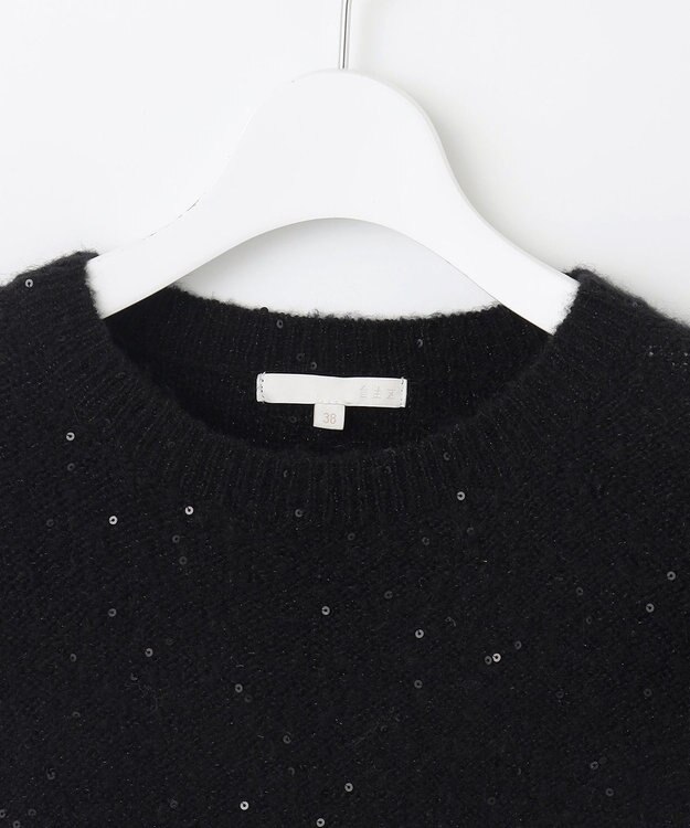 自由区 【アンサンブル対応・洗える】スパンコールプルオーバー ニット ブラック
