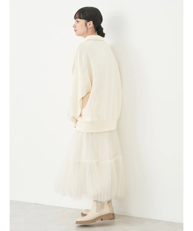 earth music&ecology ハーフジップロゴチュニック Ivory