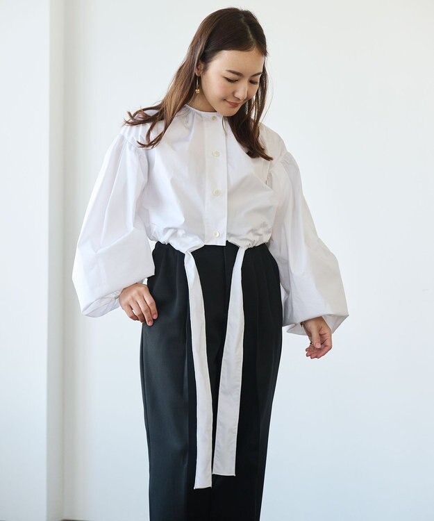 #Newans ウエストリボンショートブラウス ホワイト