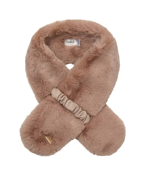 MOONBAT FURLA フェイクファーくしゅくしゅリボンマフラー ピンク